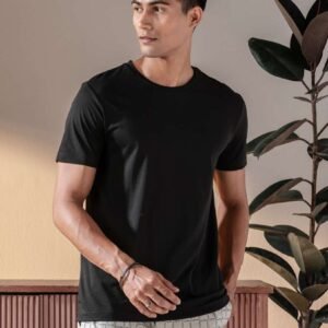 Men's Black Round Neck T-shirt Regular Fit