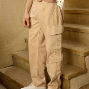 Men's Straight Fit Cotton Cargo Lite Camel Regular Fit